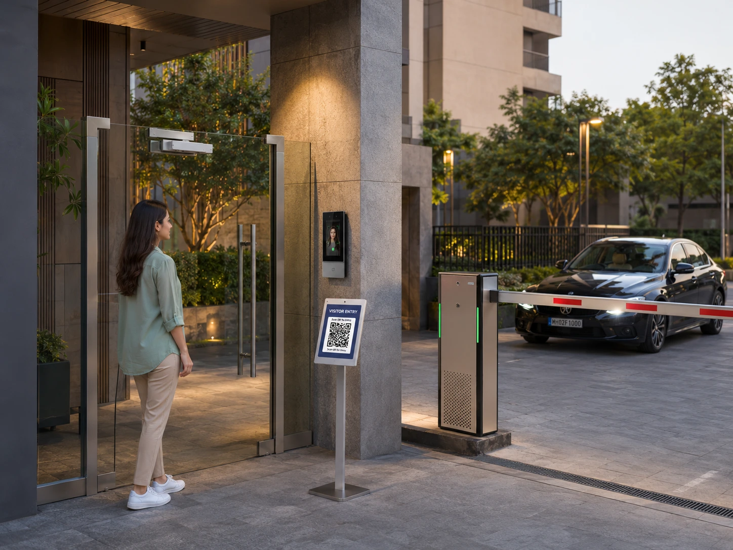 GomyGate hardware integration with face device QR scanner boom barrier and magnetic lock
